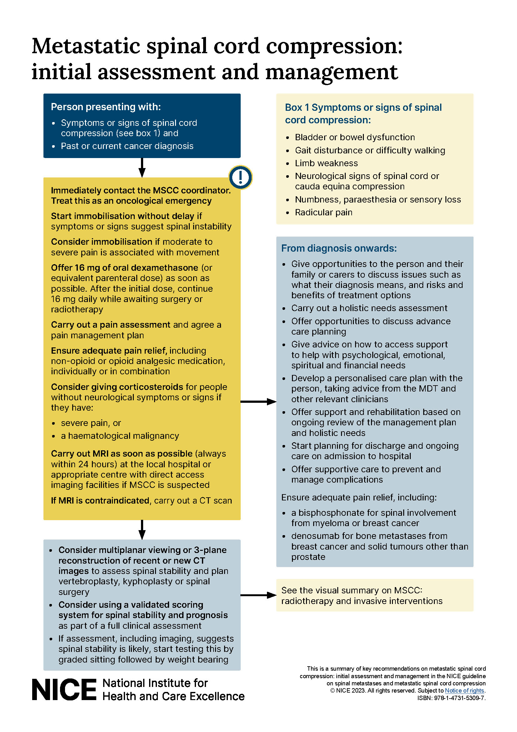 View visual summary on metastatic spinal cord compression: initial assessment and management